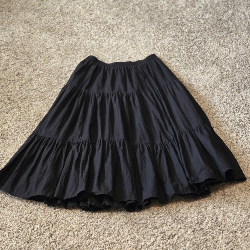 Boho Ozark Mountain Black Women's 3 Tiered Skirt 100% Cotton Peasant  Southwest